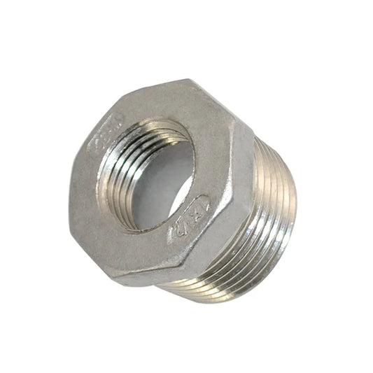 1in M x 3/4in F Stainless Steel Reducer SKU 62513 for soft wash and plumbing