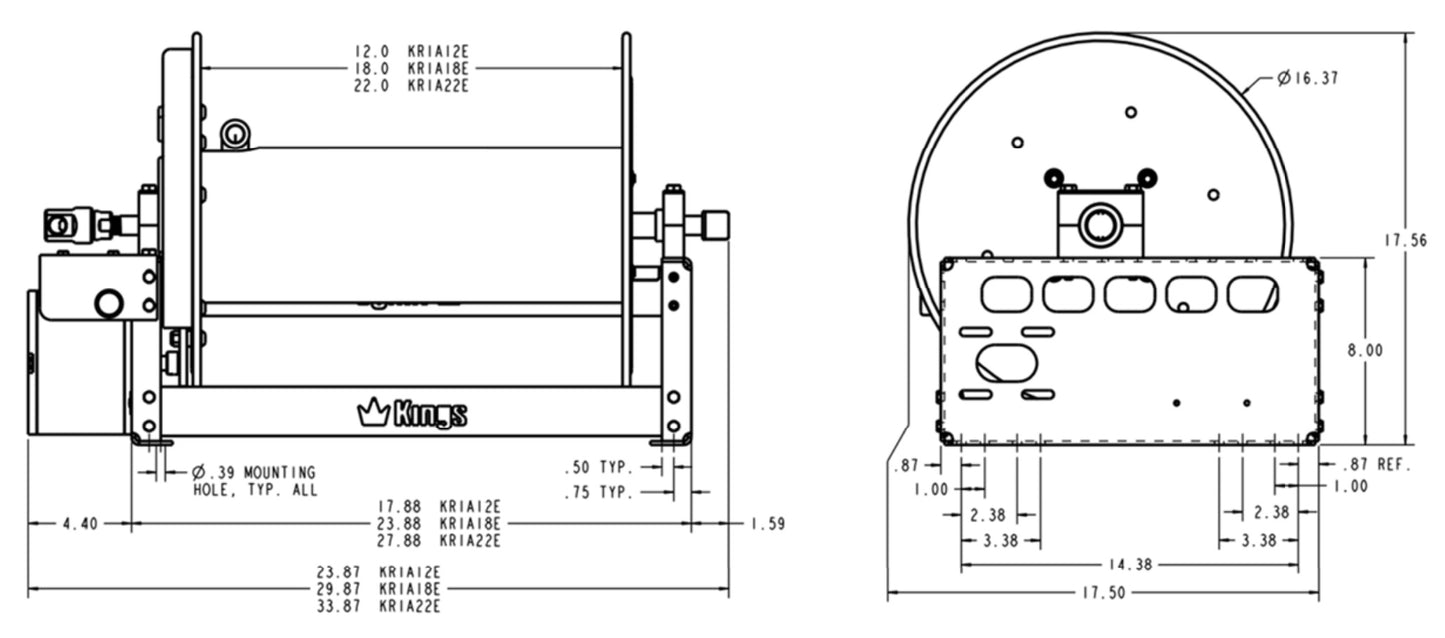 Kings 18" Electric Reel with 1" Stainless Steel Manifold KR3A18E
