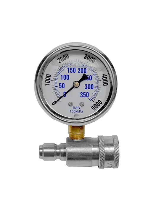 5,000 PSI Top Mount Gauge on Stainless QC Fitting
