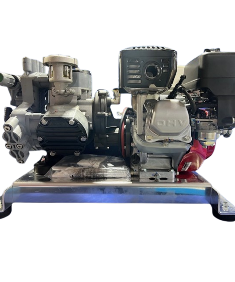 Upgraded manifold on newly designed Comet P40 Honda GX200 Soft Wash Skid