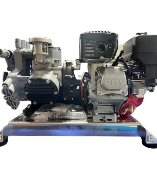 Upgraded manifold on newly designed Comet P40 Honda GX200 Soft Wash Skid