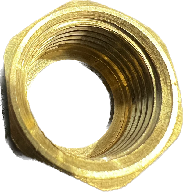 Brass female pipe thread nut on a white background