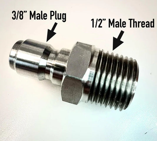 3/8 Plug x 1/2 Thread Stainless Steel Fitting for pressure washing

