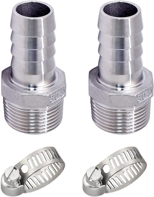 Stainless Steel Hose Barb Fitting, 3/4" Barbed x 1/2" NPT Male