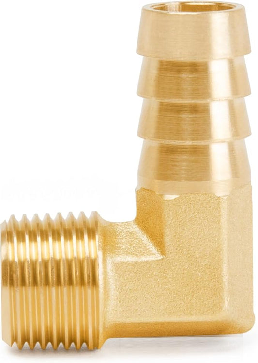Brass 3/8 MNPT x 1/2 Hose Barb 90° Elbow for pressure washing

