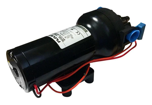 FloJet R8601134A 6 GPM 12V Pump ports and label at Just Wash Stuff

