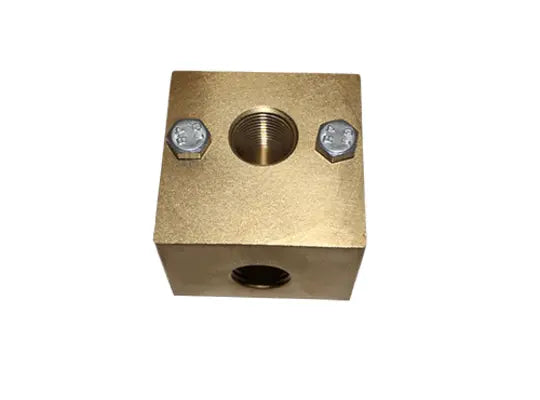 MTM Hydro Brass Unloader Mounting Block with 1/2" Ports – SKU 22.0104

