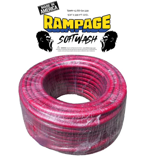 Rampage 3/4 Red 200' Soft Wash Hose for low-pressure exterior cleaning

