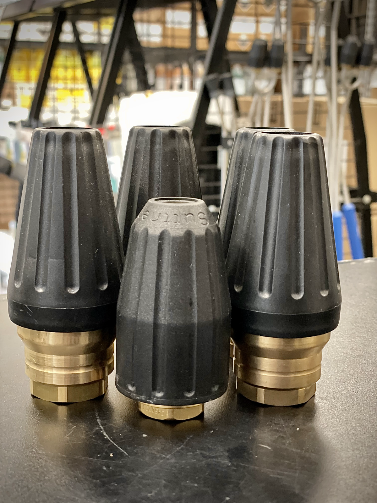 Suttner turbo nozzles, side view of rubber covers and brass bodies