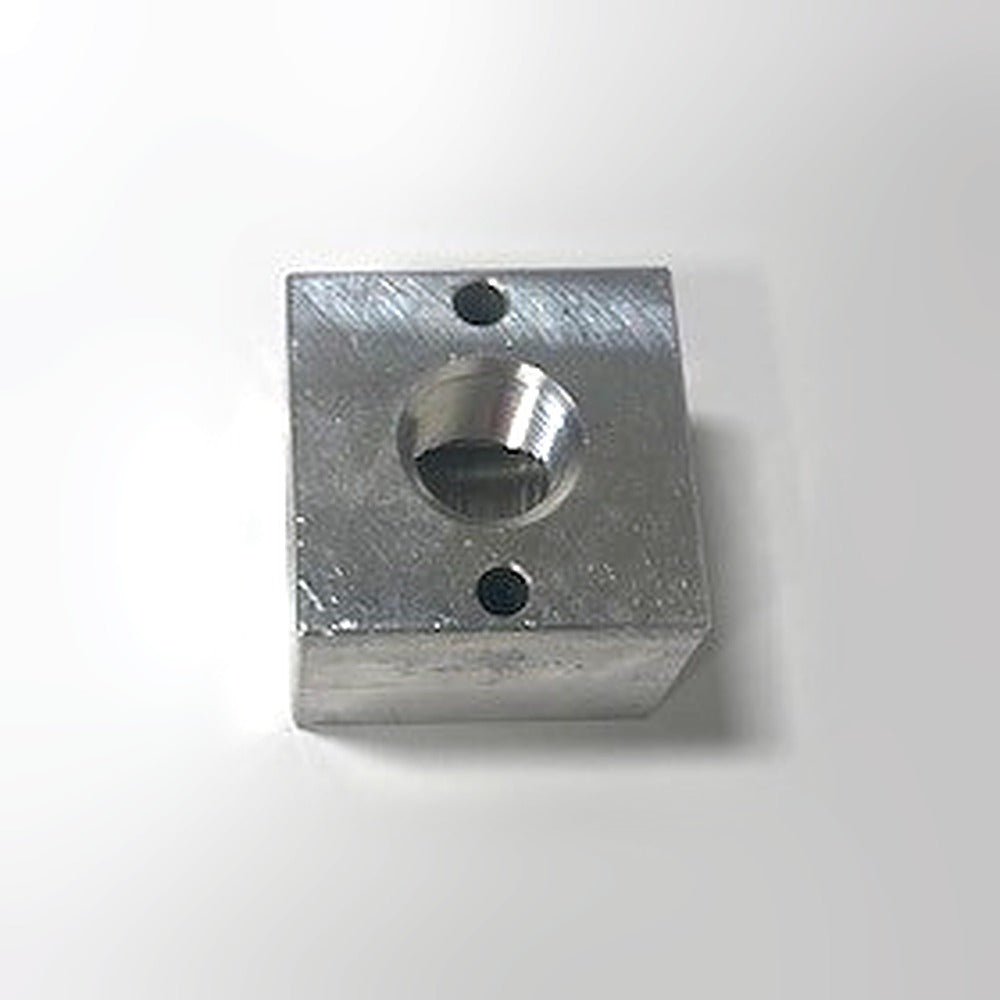 1/2 in. 3-way aluminum unloader / bypass block, top view of inlet port and mounting holes